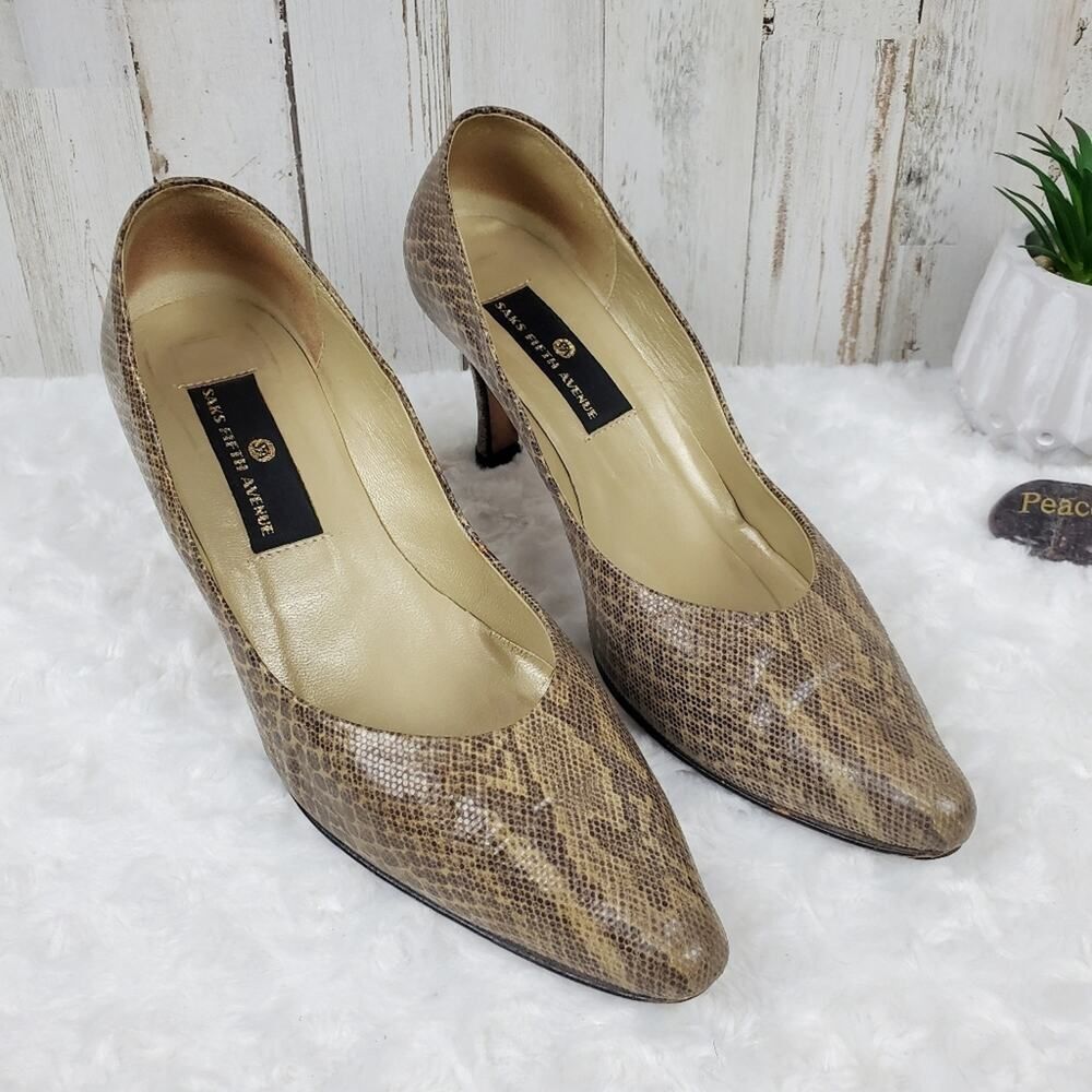Saks Fifth Avenue Tan Heels with Elegant Perforated Design
